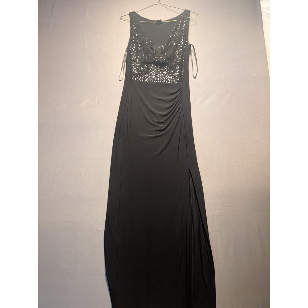Lauren Ralph Lauren Evening Maxi Dress Womens 6 Black Sequin Formal Gown Ruched
